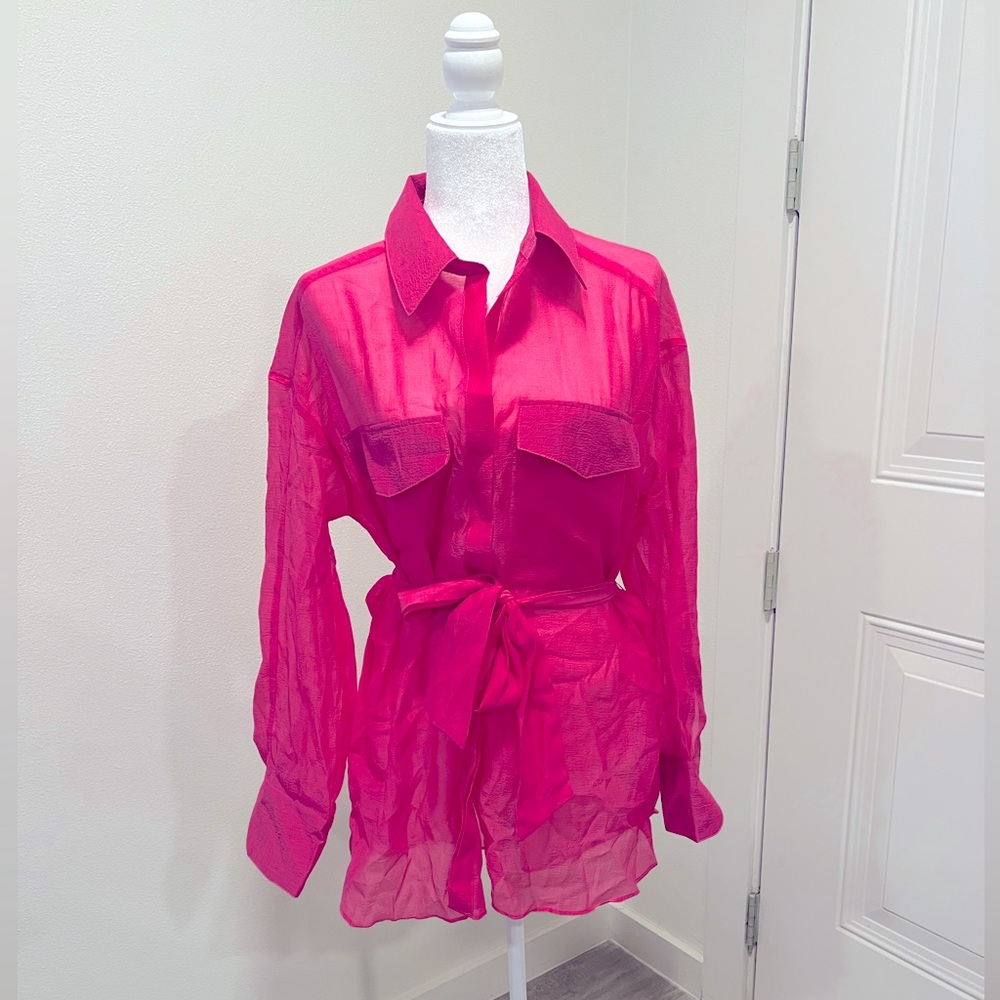 GREY LAB Fuchsia Sheer Overshirt